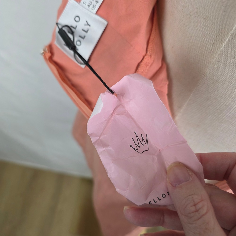 Hello Molly One Shoulder Cotton Mini Dress Pink Peach Side Tie Wrap Size S 4 - Picture 4 of 8